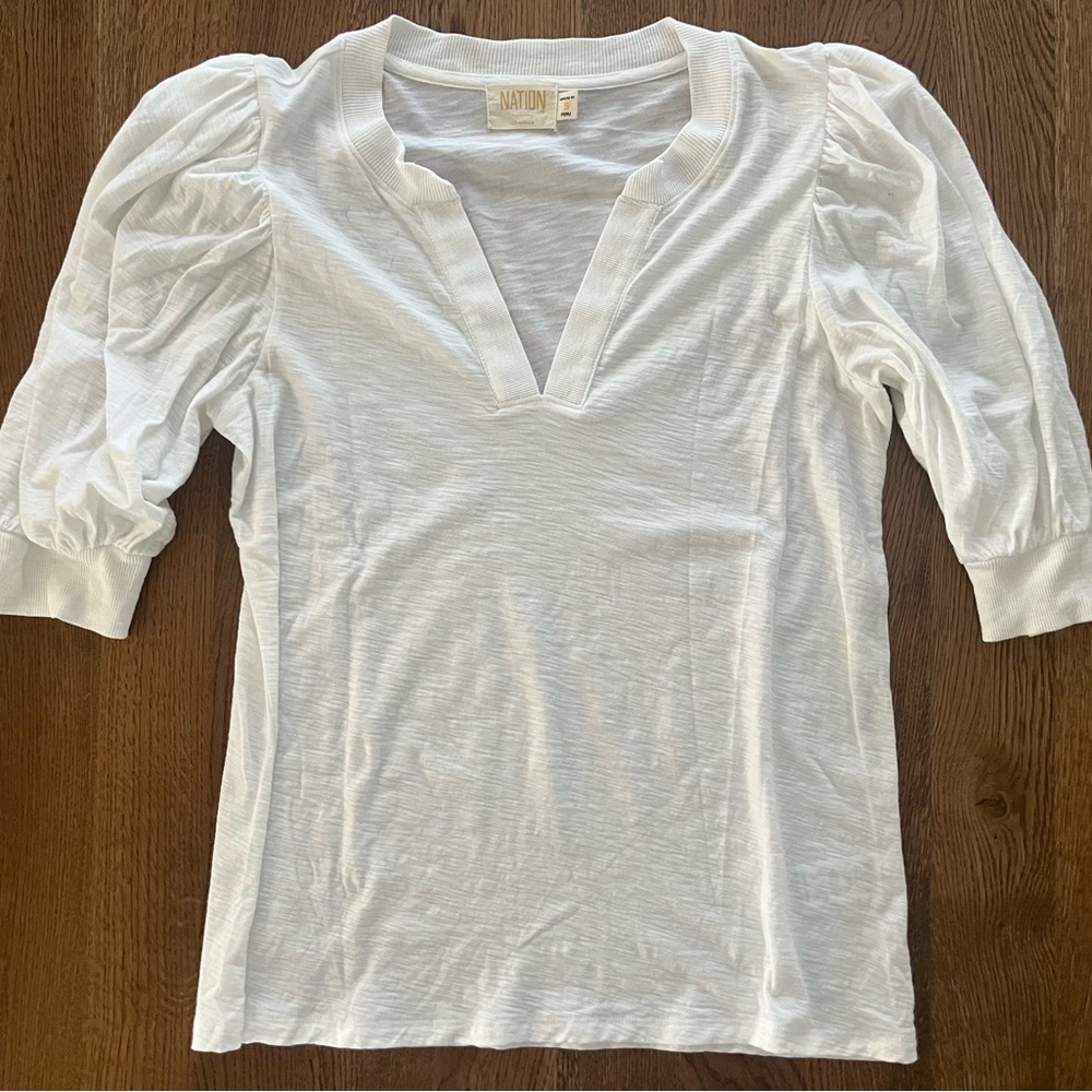 Nation LTD White Puff Sleeve Top